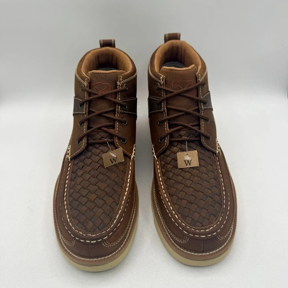 Twisted X Woven Wedge Moc Boots Men's Size 8 W Wide Brown Oiled Saddle Leather